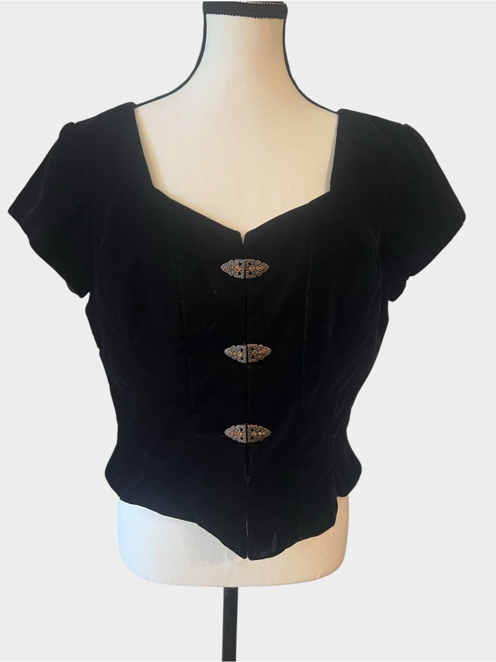 Vintage Hampton Nites Black Velvet Corset Top Size 14 Rhinestone 90s Goth
